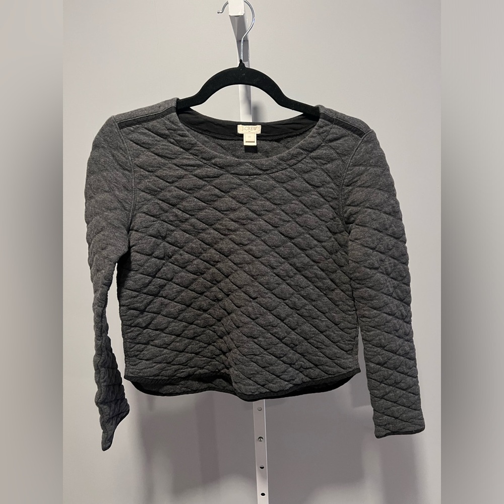 J. Crew Charcoal Gray Quilted Cropped Oversized Pullover Sweatshirt #E1390 XS